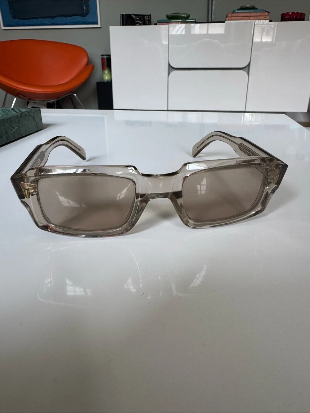 Men's Transparent Brown Rectangle Sunglasses